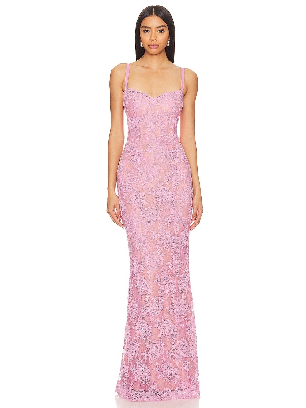 V. Chapman Ruby Gown Size 4 Begonia Pink Lace Corset Maxi Dress $675 Goddess